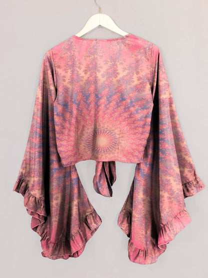 Colorful Kaleidoscope Tie Dye Print Bell Sleeve Wrap Top