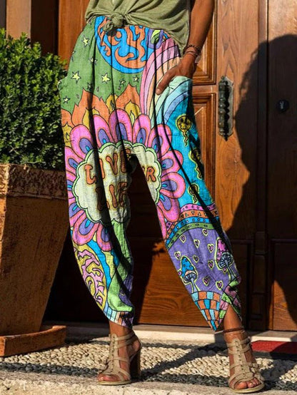 Women's Retro Eyes Hippie Print Casual Pants