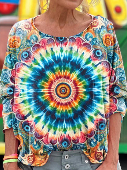 Women's Hippie Tie Dye Abstract Colorful Art Print T-shirt