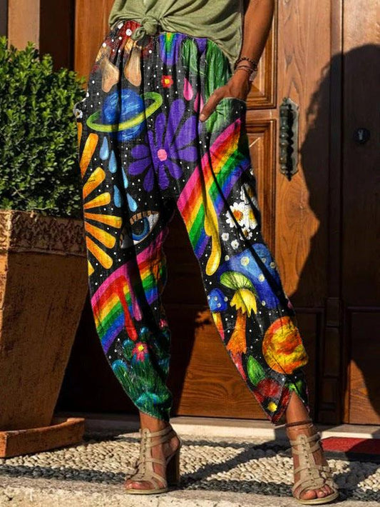 Women's Hippie Rainbow Print Casual Trousers