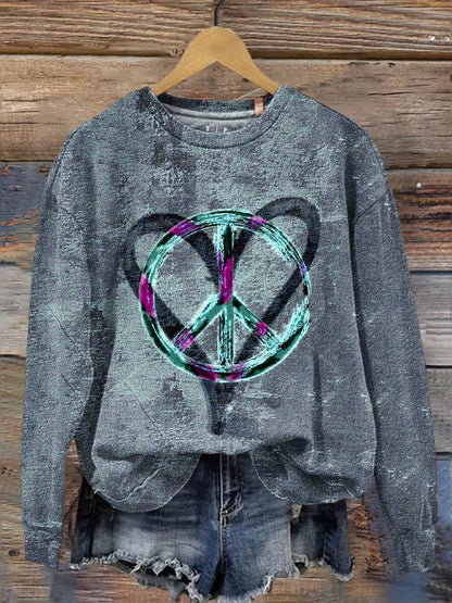 Peace And Love Art Print Casual  Sweatshirt