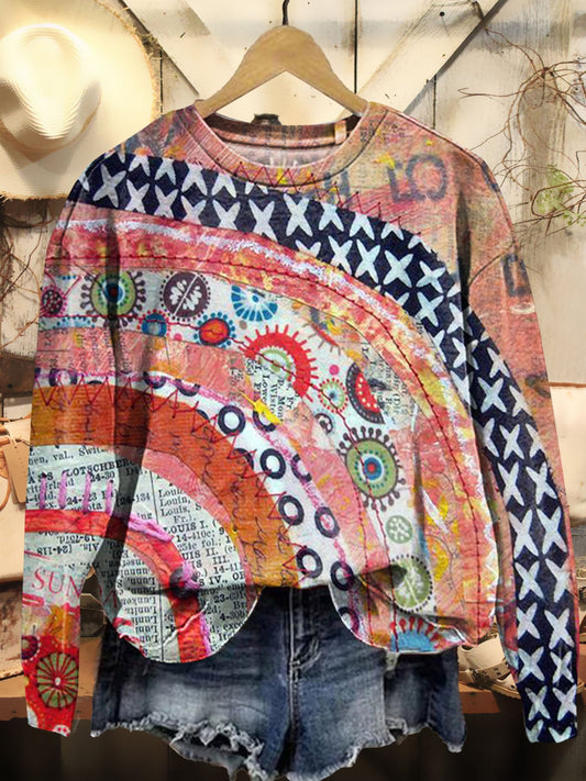 Retro Tribal Style Totem Print Casual Sweatshirt