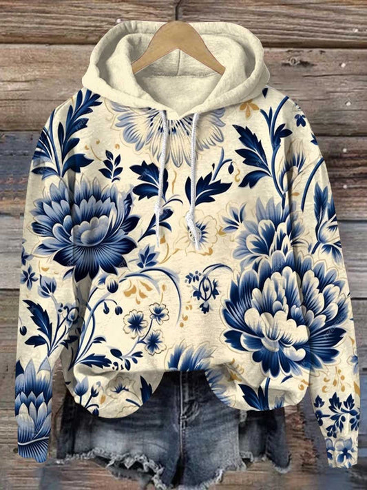 Vintage Lovely Floral Art Print Casual Hoodie Sweatshirt