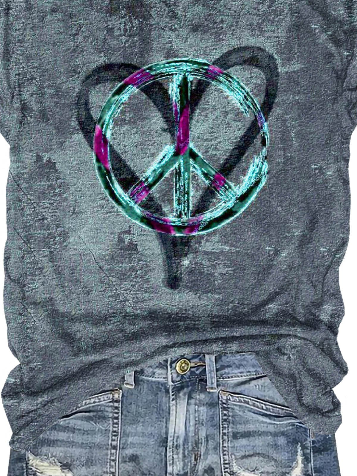 Peace And Love Art Print Casual  T-shirt