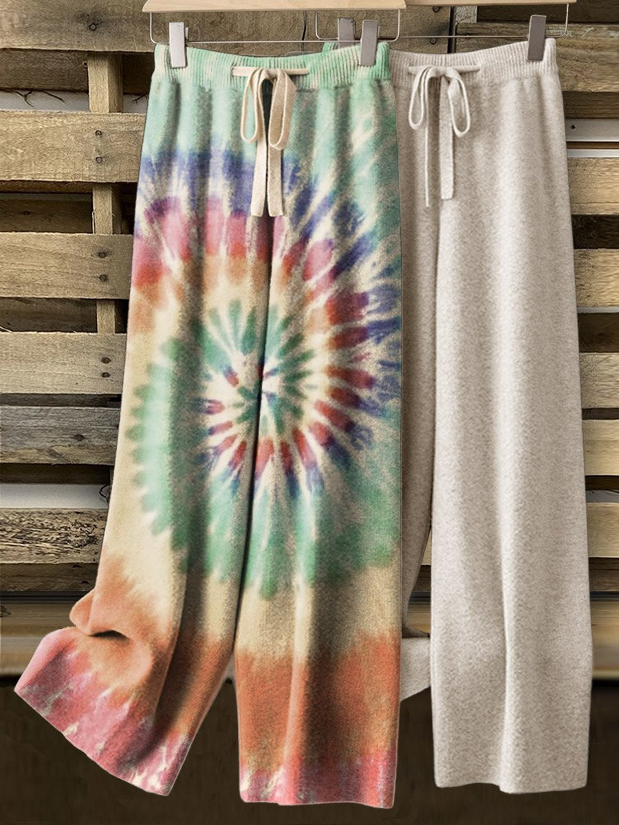 Vintage Tie Dye Print Knitted Trousers