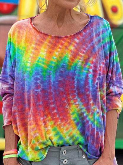 Rainbow Gradient Tie Dye Print Long Sleeve T-shirt