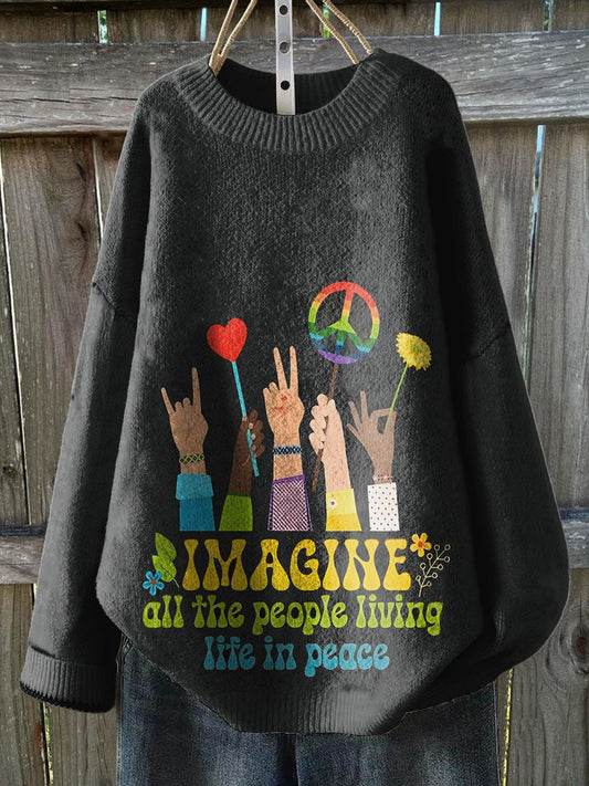 Imagine All The People Living Life In Peace Art Print Knit Pullover Sweater