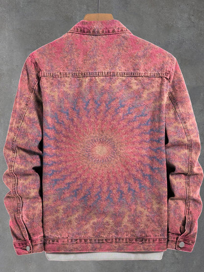 Retro Kaleidoscope Print Casual Denim Jacket