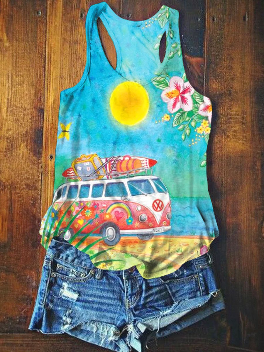 Summer Hippie Vibe Art Illustration Print Tank Top