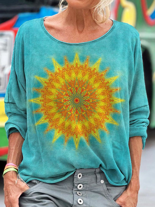 Retro Sun Kaleidoscope Print Long Sleeve