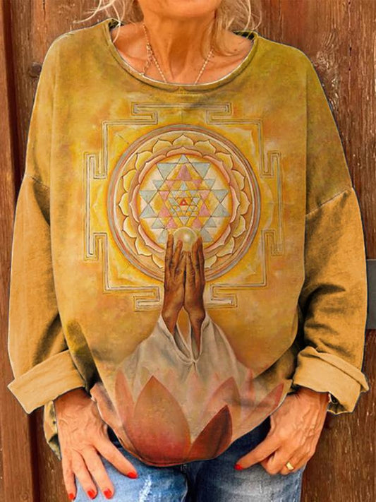 Women's Zen Lotus Totem Print Casual Sweatshirt