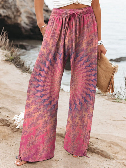 Women's Retro Kaleidoscope Printed Cotton And Linen Casual Pants