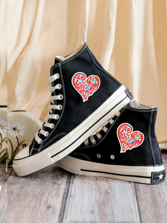 Love & Peace Heart Sign Canvas Shoes