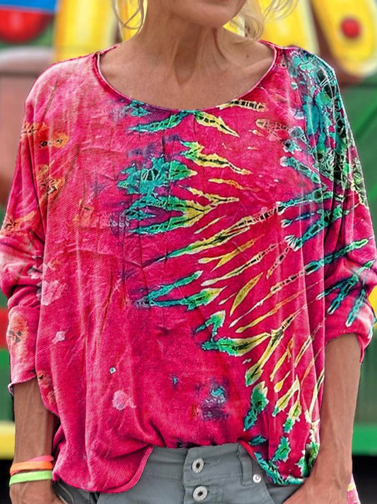 Women's Bohemian Colorful Tie-Dye Pattern Long Sleeve T-shirt