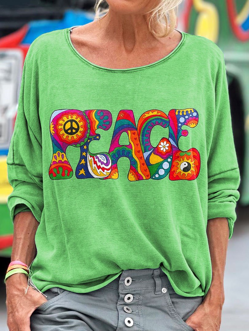 Women's Psychedelic Peace Art Print Casaul Long Sleeve T-shirt