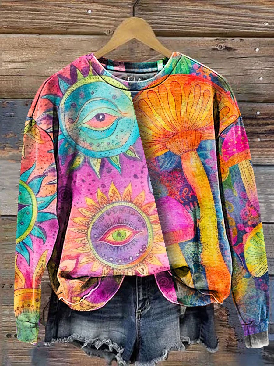 Vintage Eyes and Mushrooms Art Print Casual Sweatshirt