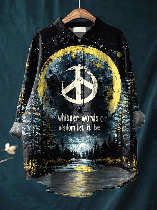 Whisper Words Of Wisdom Let It Be Art Print Casual Cotton And Linen Shirt