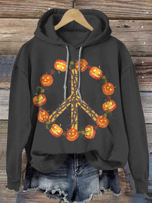 Halloween Pumpkin Hippie Print Casual Hoodie Sweatshirt