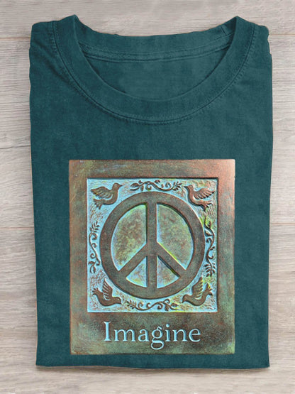 Imagine Peace Symbol Hippie Art Print T-shirt