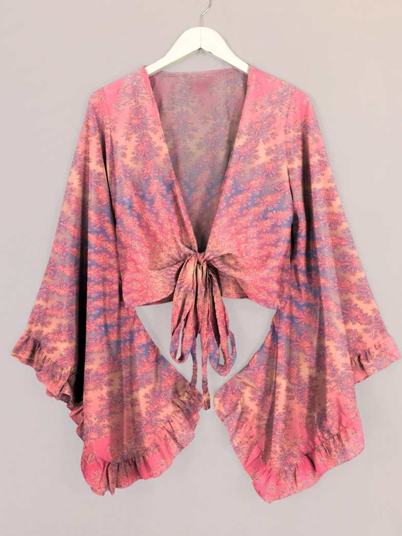 Colorful Kaleidoscope Tie Dye Print Bell Sleeve Wrap Top