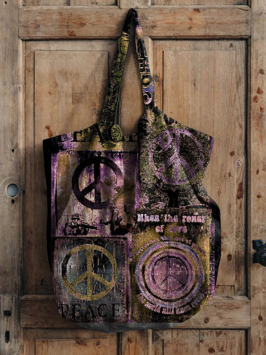 Retro Hippie Print Casual Canvas Bag