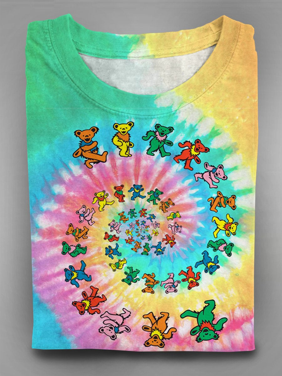 Retro Tie Dye Bear Print T-shirt