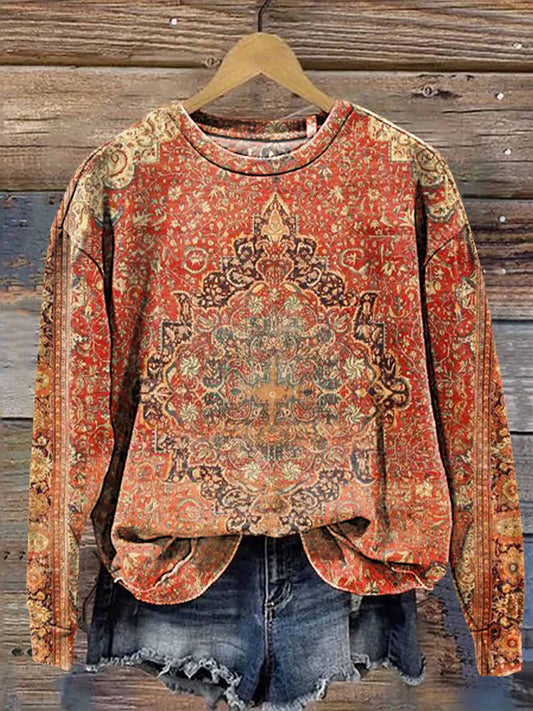 Women's Retro Ethnic Pattern Print Casual Sweatshirt