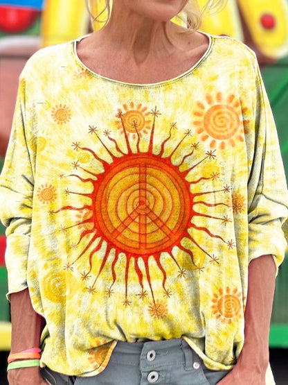 Retro Sun Hippie Print Long Sleeve