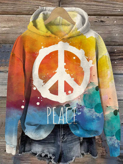 Vintage Peace And Love Art Print Casual Sweatshirt