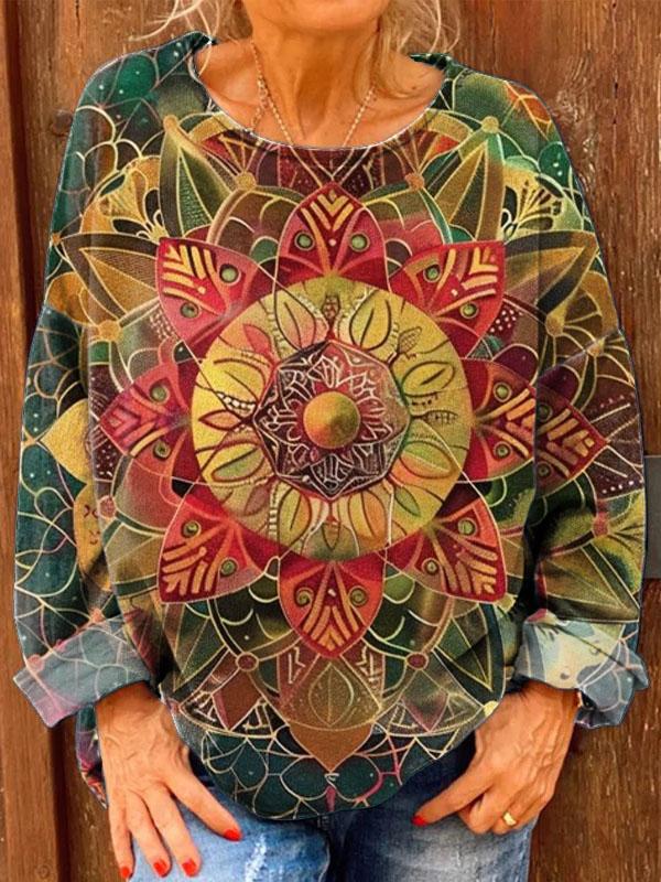 Women's Retro Mandala Print Casual Sweatshirt