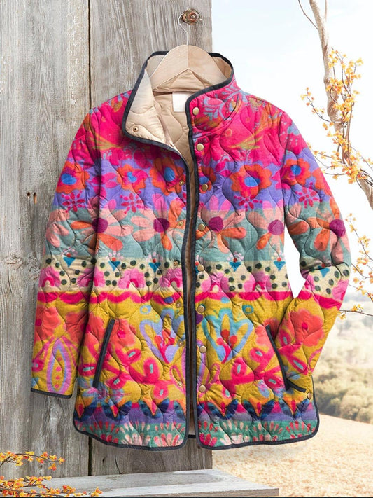 Women's Art Print Casual Quilted Cardigan