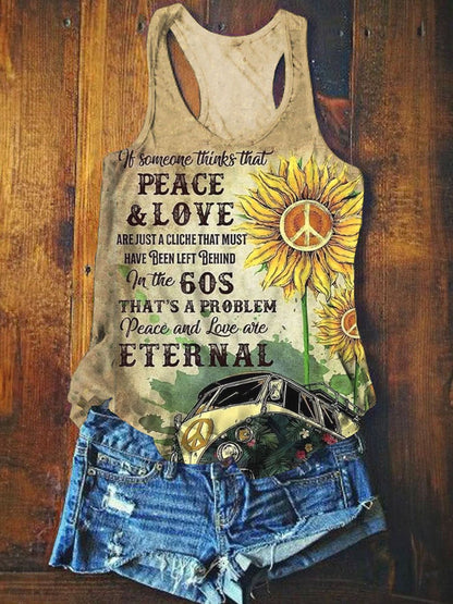 Peace Love Hippie Vibe Art Illustration Print Tank Top