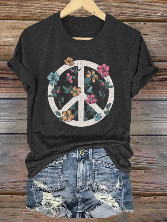 Peace And Love Flower Art Print T-shirt