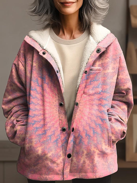 Women's Retro Kaleidoscope Tie Dye Print Waffle Plush Thick Long-Sleeved Hooded Coat