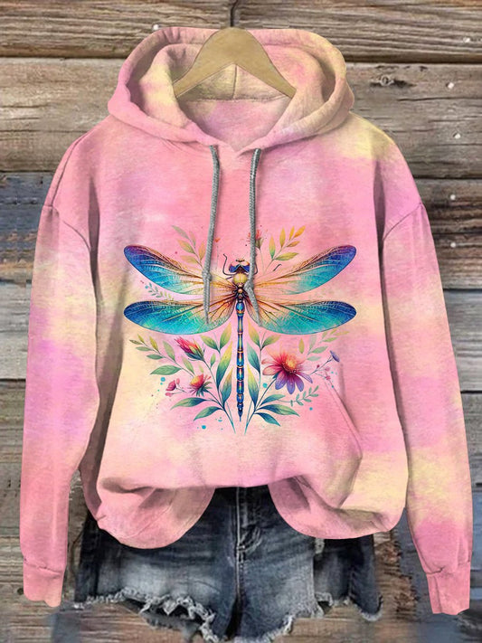 Watercolor Dragonfly Print Casual Hoodie Sweatshirt