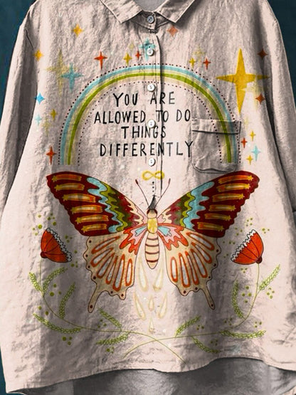 You Are Allowed To Do Things Differently Vintage Art Print Casual Cotton And Linen Shirt