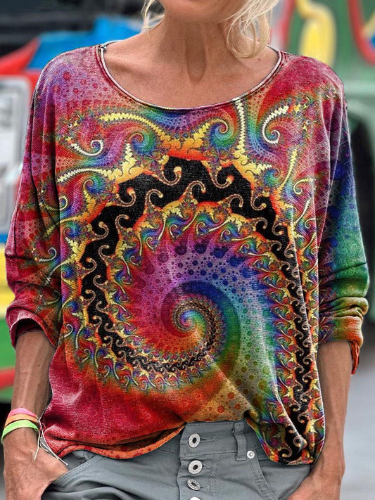 Women's Mandala Tie-Dye Print Long Sleeve T-shirt