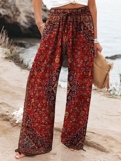 Women's Vintage Retro Ethic Art Printed Cotton And Linen Casual Pants