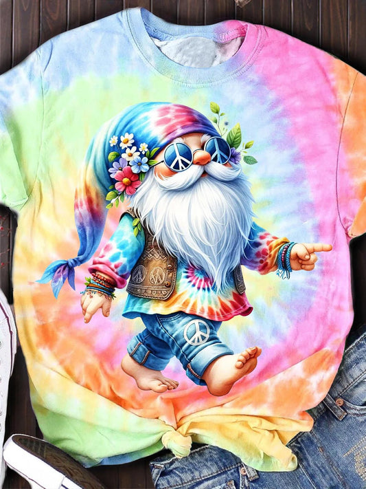 Colorful Tie Dye Hippie Old Man Print T-shirt