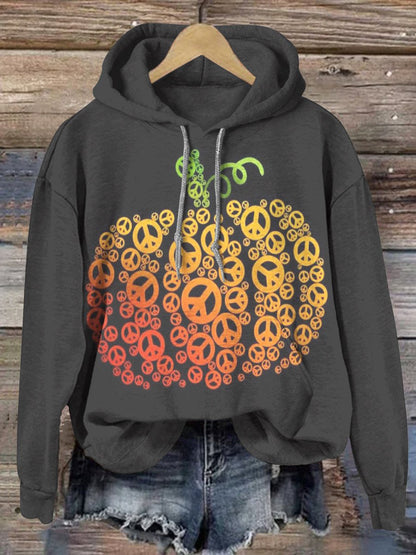 Halloween Pumpkin Hippie Print Casual Hoodie Sweatshirt