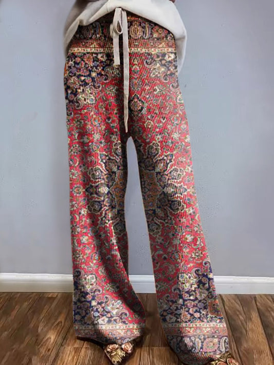 Women's Floral Ethnic Art Print Comfortable Knit Trousers