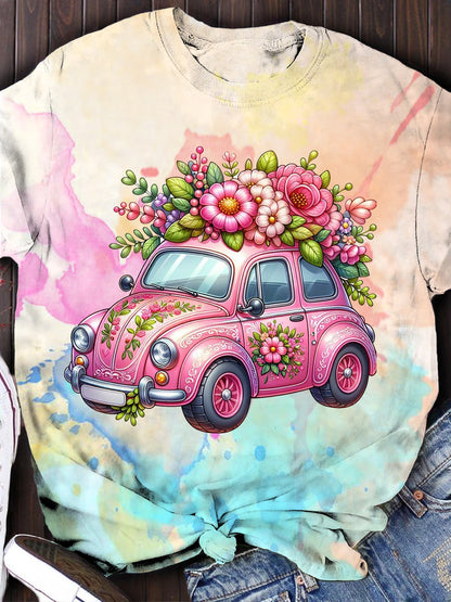 Retro Watercolor Hippie Car Print T-shirt