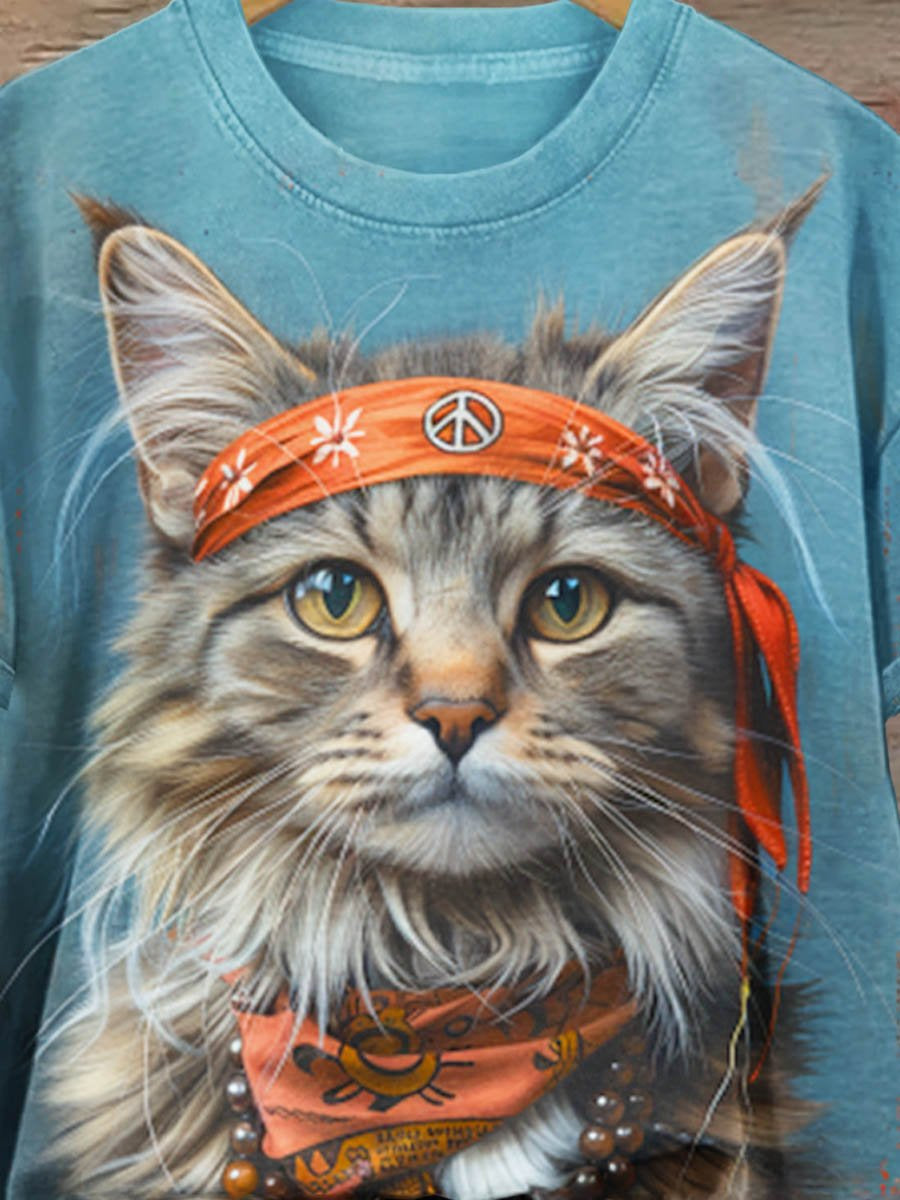 Peace And Love Cat Art Print T-shirt