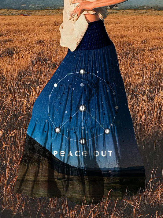 Peace Out Starry Sky Print Cotton Pocket Skirt