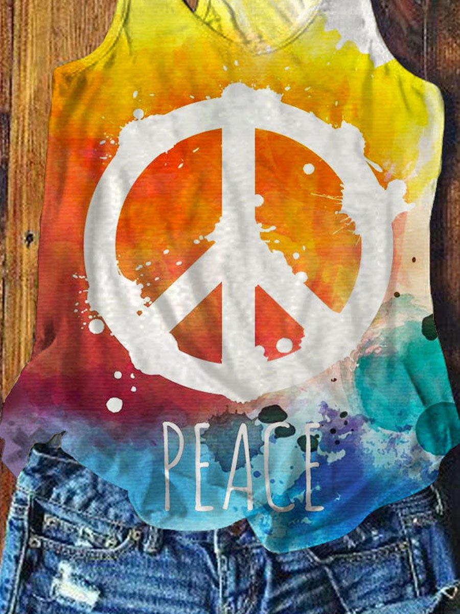 Women's Peace And Love Art Print Tank Top