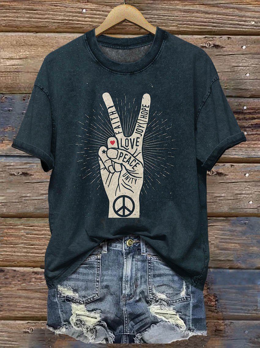 Peace Love Hippie Art Pattern Print T-shirt