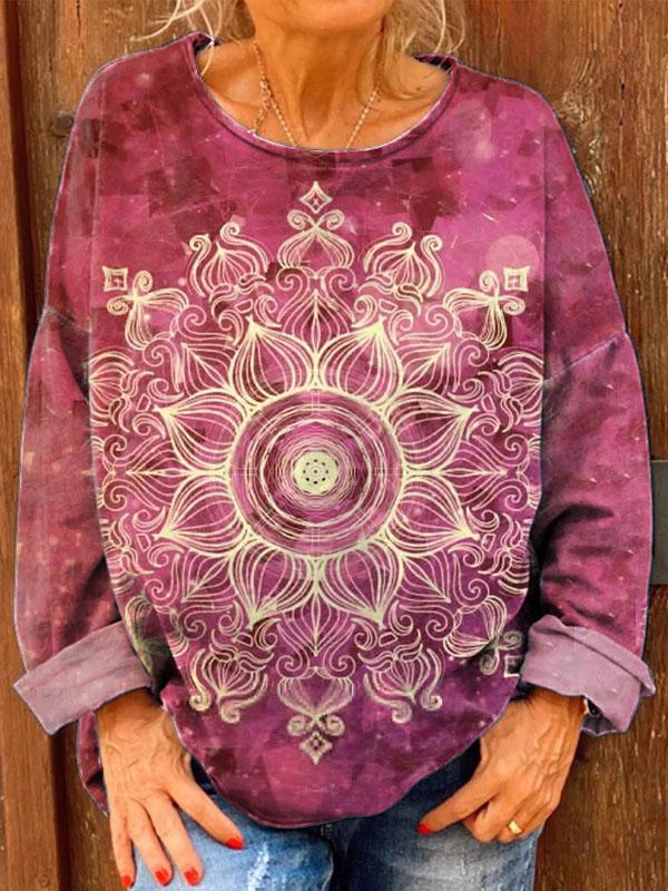 Women's Retro Mandala Art Print Casual Sweatshirt