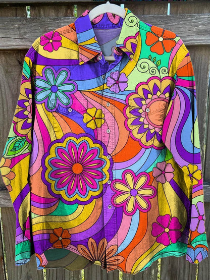 Vintage Hippie Print Casual Shirt