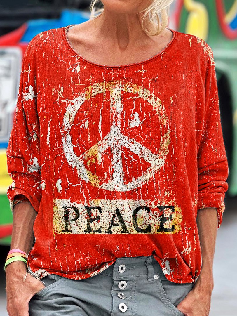 Women's Peace And Love Pattern Art Print T-shirt