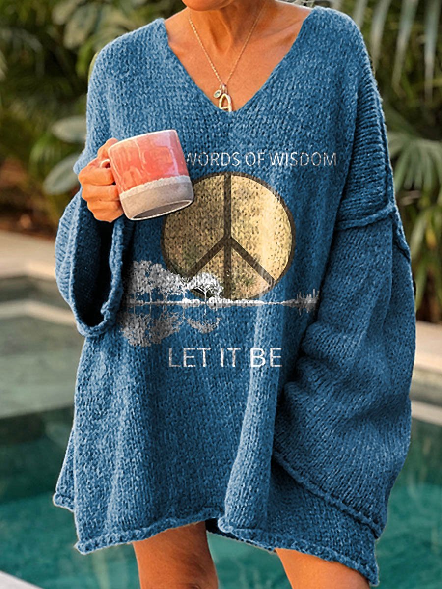 Women's Whisper Words Of Wisdom Let It Be Art Print Casual Pullover Sweater